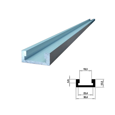 Шина направляющая Woodwork T-track (профиль шина) c направляющим Т-образным пазом 19 мм ( 3/4 ), 30,4 мм, анодированная, серебро матовое, 1,2 м TR030.1200