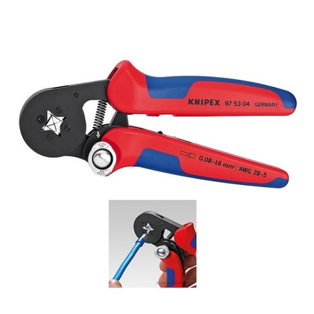 Пресс-клещи для контактных гильз DIN 46228 1+4, обжим: квадрат, боковые, 1 гнездо, 97 53 04, KNIPEX KN-975304