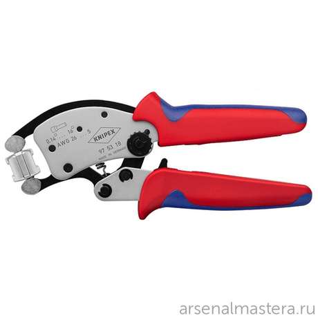 Пресс-клещи 200 мм Twistor16 для контактных гильз (ОБЖИМНИК ручной) DIN 46228 1 + 4, обжим квадрат, поворот 360°, 0.14- 1 6.0 мм2, 2 х 6 мм2 97 53 18 KNIPEX KN-975318