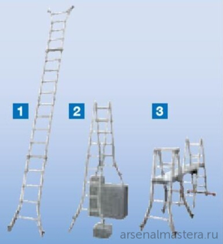Шарнирная телескопическая лестница - стремянка Krause STABILO 4х4 перекладины с удлинителями боковин 133977