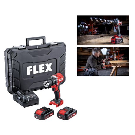 Новинка! Комплект FLEX PD 2G 18.0-EC LD/2.5 Set Компактная двухскоростная аккумуляторная ударная дрель - шуруповерт, 2 Аккумулятора и Зарядное устройство P-Set 22 QF в кейсе 519057