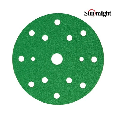 СКИДКИ ЧЕРНАЯ ПЯТНИЦА! Шлифовальные круги комплект 100 шт FILM L312T 150 мм на липучке 15 отверстий зелёные P 240 SUNMIGHT 53012-100
