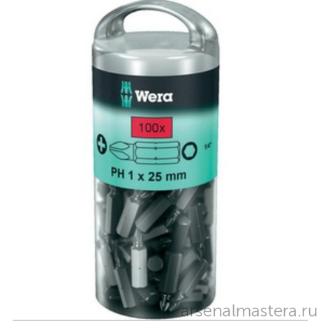 Набор 100 предметов БИТЫ, 1 / 4 C6.3, PH 2 x 25 мм, 851 / 1 Z DIY 100 PH 2 в тубе WERA WE-072441