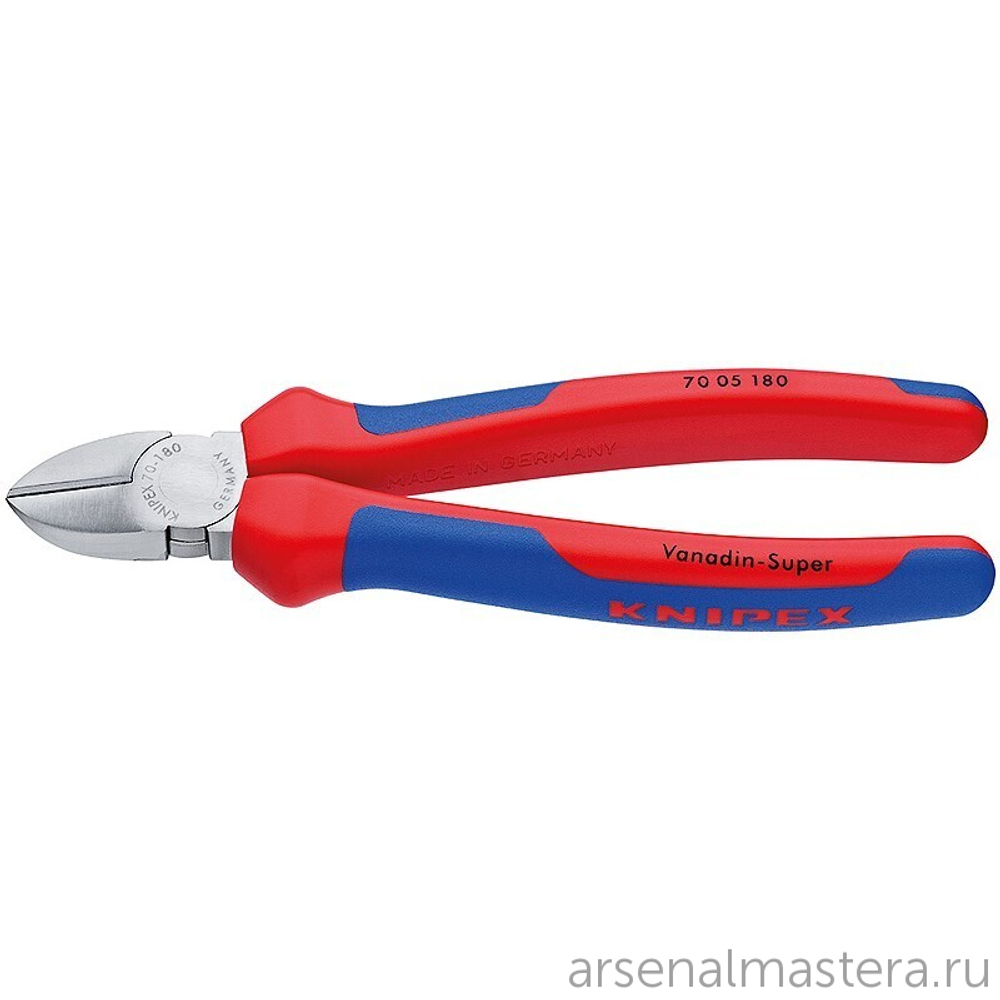 Кусачки диагональные 180 мм (БОКОРЕЗЫ) хром, 2-комп ручки 70 05 180 KNIPEX KN-7005180