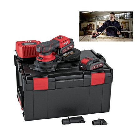 ХИТ! Комплект ORE 2-125 18-EC/2.5 Set Аккумуляторная эксцентриковая шлифмашина ход 2 мм. диск 125 мм, ПЛЮС два Аккумулятора АР 18/2.5, Зарядное устройство СА 10.8/18.0 в кейсе FLEX 532083