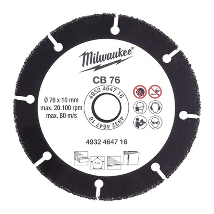 Диск карбидный по дереву и пластику CB 76 х 10 мм для M12 FCOT Milwaukee 4932464716