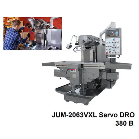 Новинка! Универсальный консольно-фрезерный станок JET JUM-2063VXL Servo DRO 380 В 7,5 кВт, для фрезерной обработки, сверления, растачивания и пр. при производстве деталей мелкими сериями на механо-обрабатывающих, инструментальных и ремонтно-механических участках 50000852T