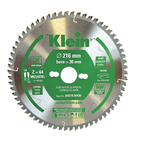 Новинка! Пильный диск Klein AR Professional тонкий 216 х 2,3 / 1,6 х 30 Z 60 WZ NEG, подходит для пил FESTOOL AR217.06030