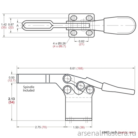 ХИТ! Зажим механический с горизонтальной ручкой усилие 227 кг Woodwork GH-225-DHB