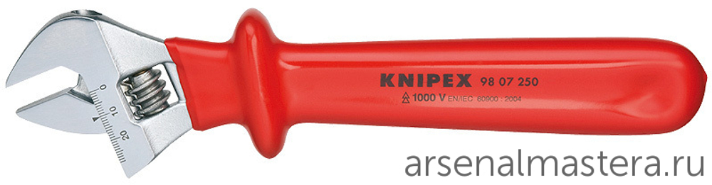 Ключ разводной VDE 260 мм, зев 30 мм, диэлектрический 98 07 250 KNIPEX KN-9807250