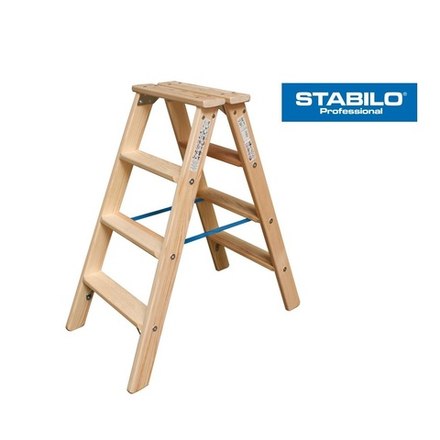 Новинка! Деревянная двухсторонняя стремянка со ступенями STABILO PROFESSIONAL 2 х 4 Krause 818416