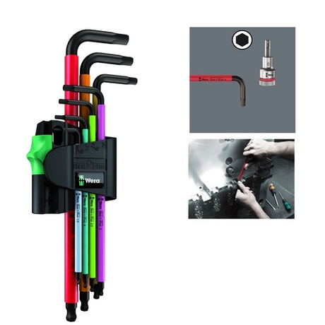 Новинка! Набор 7 предметов Г-образных ключей, с шаром, магнит 950/7 SPKL Hex-Plus Multicolour Magnet BlackLaser 1 WERA WE-022534