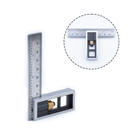 Новинка! Угольник GOLDRATIO 100 мм с подвижной подошвой, мм / дюймы М00023938