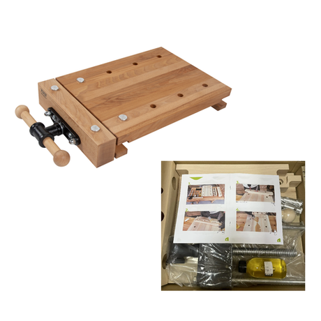 Новинка! Чешский верстак PINIE HeavyDuty накладной столярный деревянный 620 х 350 х 85 мм, столешница из массива бука 40 мм, 1 тиски York, 8 отверстий 20 мм под фиксаторы WT3D20