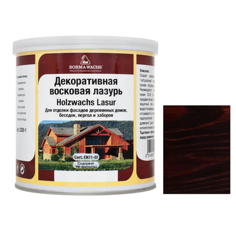 АКЦИЯ МАЙ 2025! Декоративная ВОСКОВАЯ лазурь / Масло для фасадов Borma Holzwachs Lasur 750 мл 3320 цвет 58 Палисандр для наружных и внутренних работ R3320-16