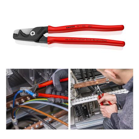 Новинка! Кабелерез KNIPEX StepCut XL ступенчатый рез, Ø 23 мм (120 мм.кв.), длина 225 мм, фосфатированный, обливные ручки, в блистере KN-9511225SB