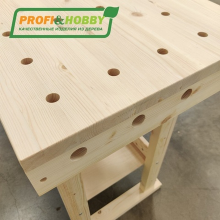 Верстак деревянный Школьный СОСНА бесцветный лак Высота 92,5 см Столешница 134 х 50 х 2,8 см 1 полка для инструментов, 2 шт Тиски PROFI&HOBBY PR-SH-B