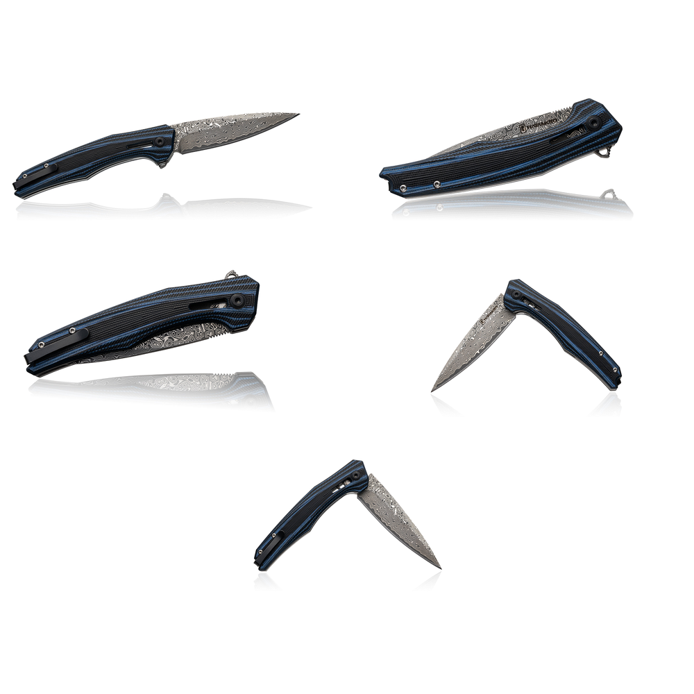 Новинка! Нож японский складной Tojiro Hatamoto, дамасская сталь VG-10 76 слоев, 1000 грит, рукоять Blue and Black G10, клинок 87 мм HFK-2460