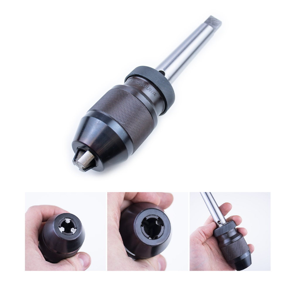 Новинка! Патрон сверлильный быстрозажимной Goldratio станочный 13 мм (1/2') КМ2 в сборе с оправкой (хвостовиком), конус Морзе КМ2 (B18) М00024987