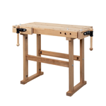 Новинка! Чешский верстак столярный деревянный PINIE Starter 1470 х 630 х 860 мм, столешница из массива бука 90 мм, 2 чугунных тисков York, 32 отверстий 20 мм под фиксаторы Starter1500D20