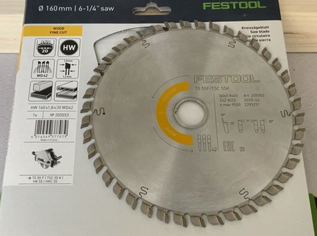 ХИТ! Пильный диск WOOD FINE CUT HW 160 x 1,8 x 20 WD42 FESTOOL 205553