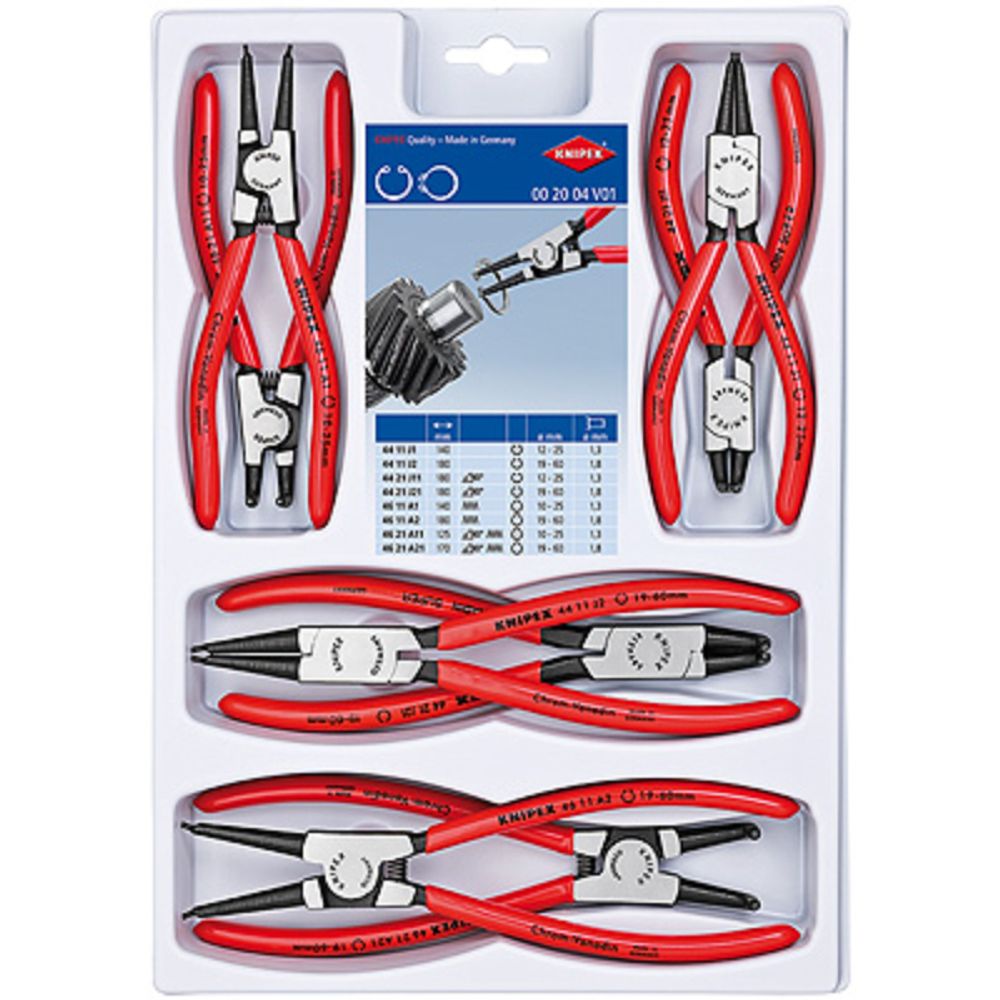 Набор щипцов 8 шт для внутренних и внешних стопорных колец KNIPEX KN-002004V01