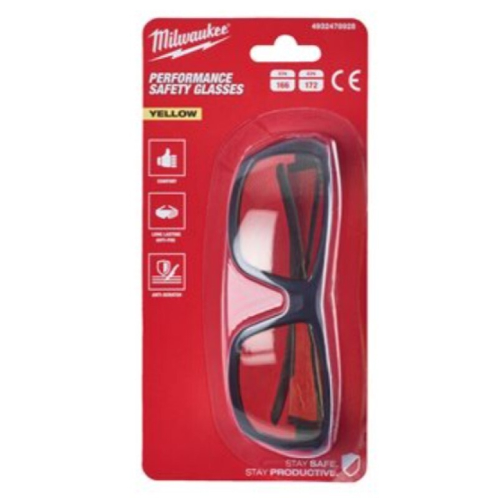 ХИТ! Очки защитные улучшенные прозрачные желтые Performance MILWAUKEE 4932478928