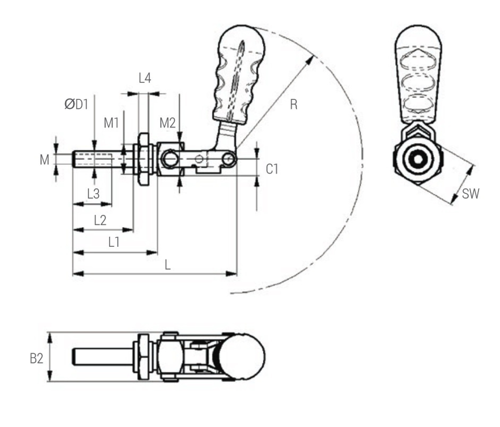 Прижим (упор) Toggle Clamp Push-Pull 90 кг M6 Piher 56102 М00006373