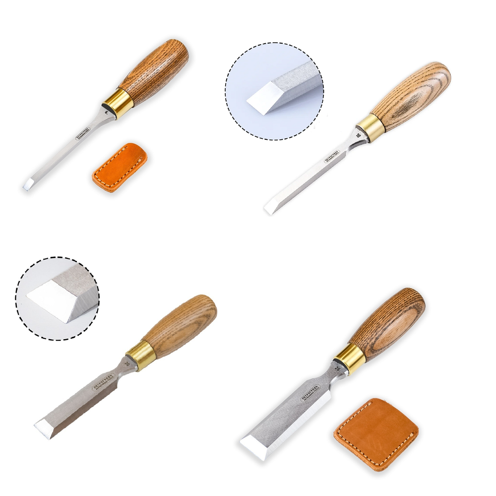 Набор стамесок ПЕТРОГРАДЪ серия НЕВА 4 шт: Стамеска 6 мм М00020572, 10 мм М00023136, 20 мм М00020574, 26 мм М00020575. Укороченный клинок Butt chisel N090-4AM