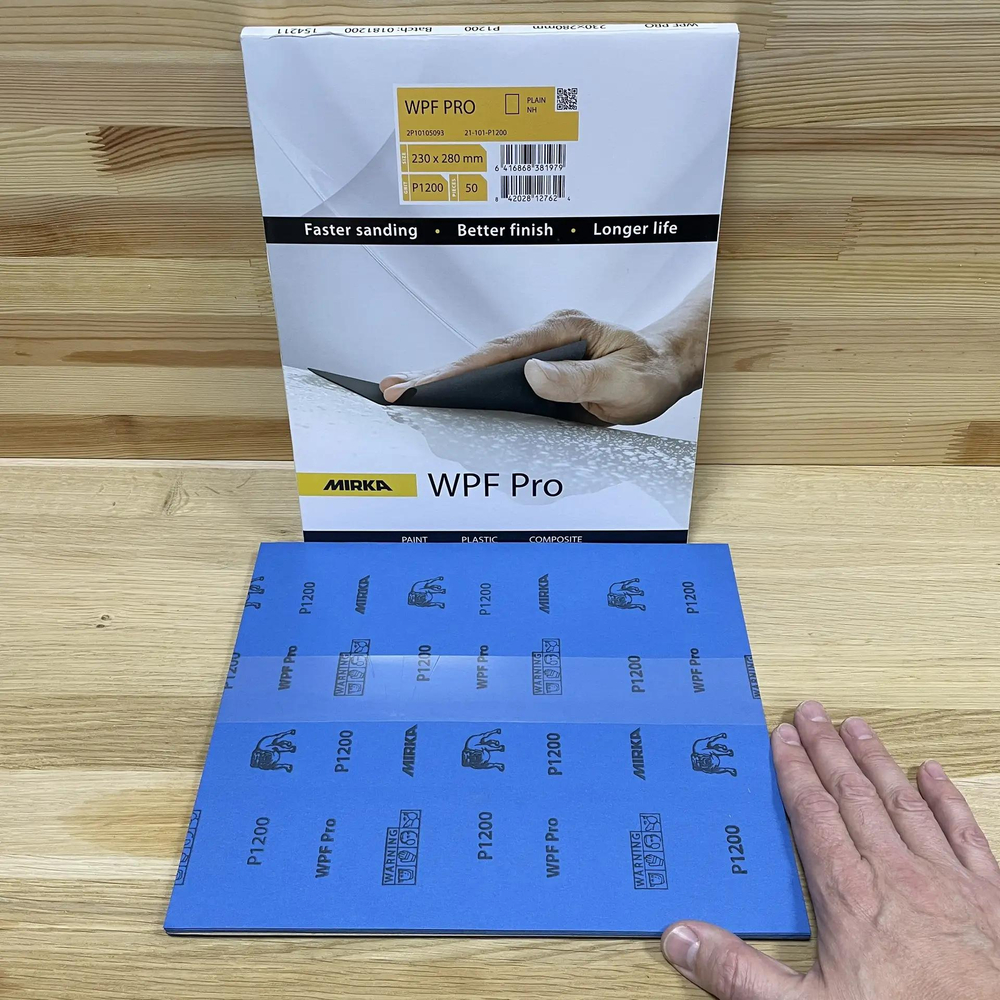 Новинка 2026! Комплект 50 шт Водостойкая шлифовальная бумага MIRKA WPF PRO 230 x 280 мм P1500, для ручного шлифования пластиков, композитов, ЛКМ 2P10105094