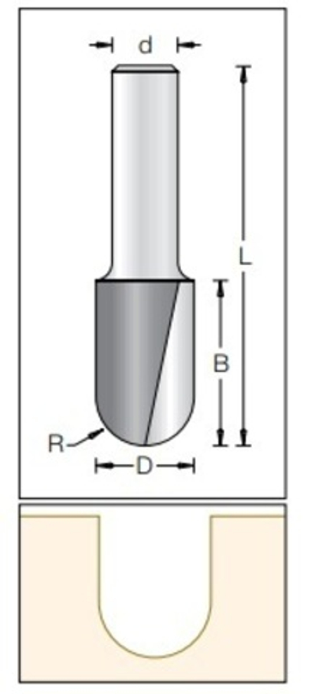 Пазовая галтельная фреза твердосплавная D 6,3 x L 11 - 47 x R 3,2 x S 8 мм DIMAR 1060065