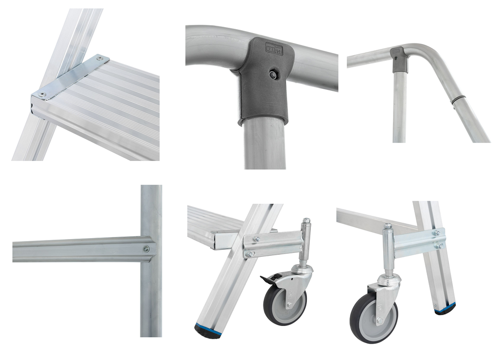 Новинка! Односторонняя передвижная лестница с платформой KRAUSE STABILO 8 ступеней с плинтусом и высоким поручнем 821188