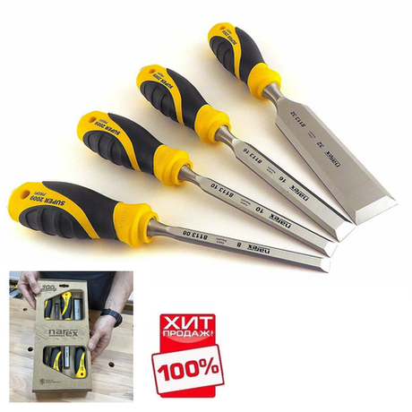 ХИТ! Набор столярных плоских стамесок 4 шт с ручкой Narex SUPER 2009 LINE PROFI 8, 10, 16, 32 мм в картонной коробке 860601