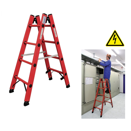 Новинка! Диэлектрическая двухсторонняя стремянка KRAUSE 2 х 4 с боковинами и перекладинами из усиленного стекловолокном пластика 819703