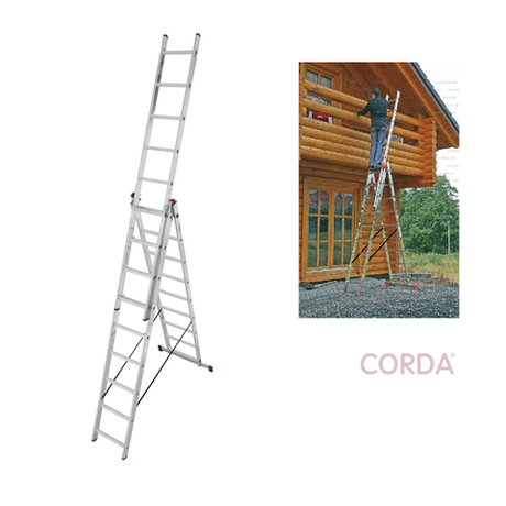 СЕНТЯБРЬ ЦЕНЫ НИЖЕ! Лестница трехсекционная универсальная KRAUSE CORDA 3 х 9 ступеней 010391