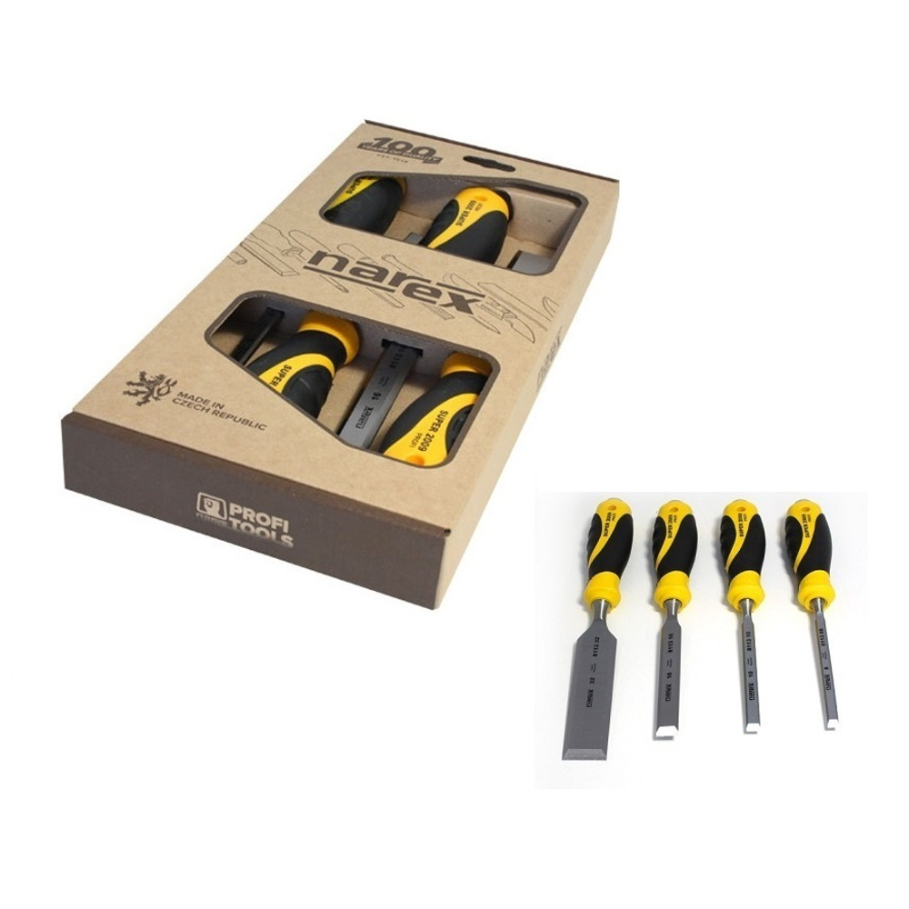 ХИТ! Набор столярных плоских стамесок 4 шт с ручкой Narex SUPER 2009 LINE PROFI 8, 10, 16, 32 мм в картонной коробке 860601
