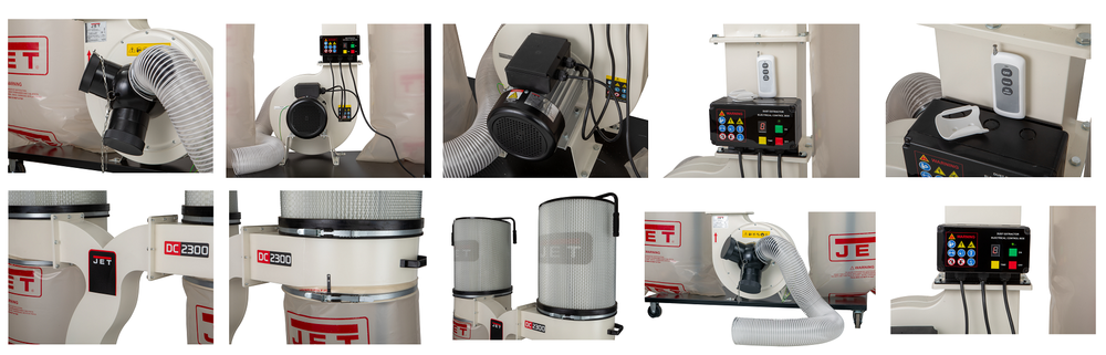 Новинка! Вытяжная установка / стружкоотсос профессиональный JET DC-2300СК-T 380В 2,2 кВт, объем пылесборника 2 х 200 л, с дистанционным управлением JR024