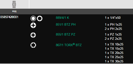 Набор 12 предметов БИТЫ торсионные с битодержателем Rapidaptor, 1/4 C6.3 Bit-Check 12 BiTorsion 1 WERA WE-057420