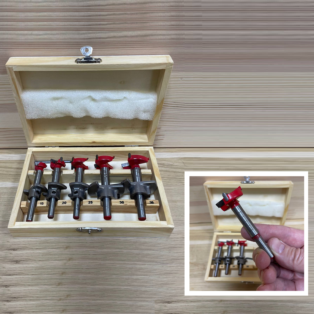 ХИТ! Набор 5 шт. сверл форстнера с регулируемым ограничителем врезания PROCUT Greencut 15, 20, 25, 30, 35 мм в коробке DL01005