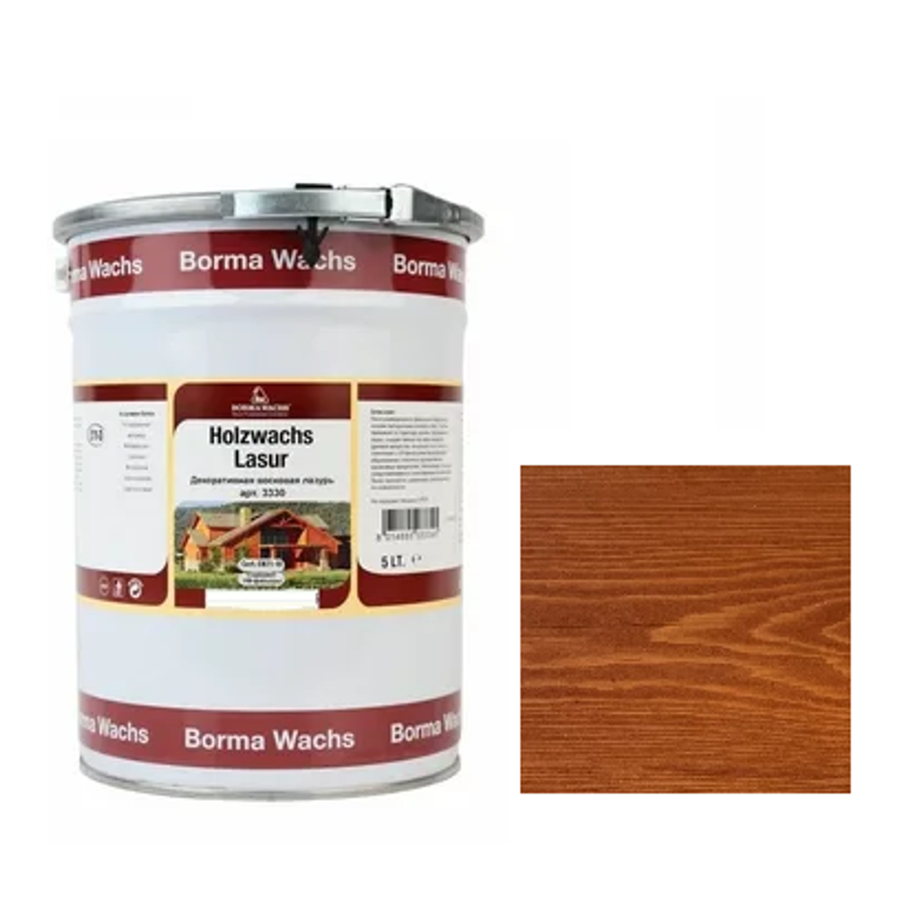 ЧЕРНАЯ ПЯТНИЦА! Декоративная ВОСКОВАЯ лазурь / Масло для фасадов Holzwachs Lasur 5 л цвет 66 Темная вишня, наружные и внутренние работы Borma R3330-10