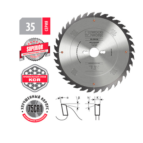 ВЕСНОЙ ДЕШЕВЛЕ! Пильный диск универсальный SUPERIOR 350 х 3.5 х 30H х 72T Woodwork 35.350.72