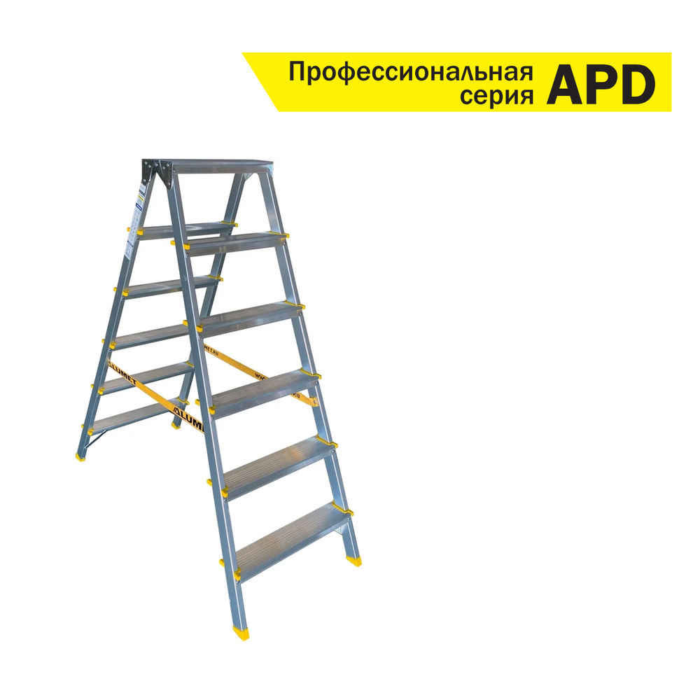 Новинка! Профессиональная лестница - стремянка двухсторонняя с анодированным покрытием ПРЕМИУМ ALUMET серия APD 9206, 2 х 6 шт. APD9206