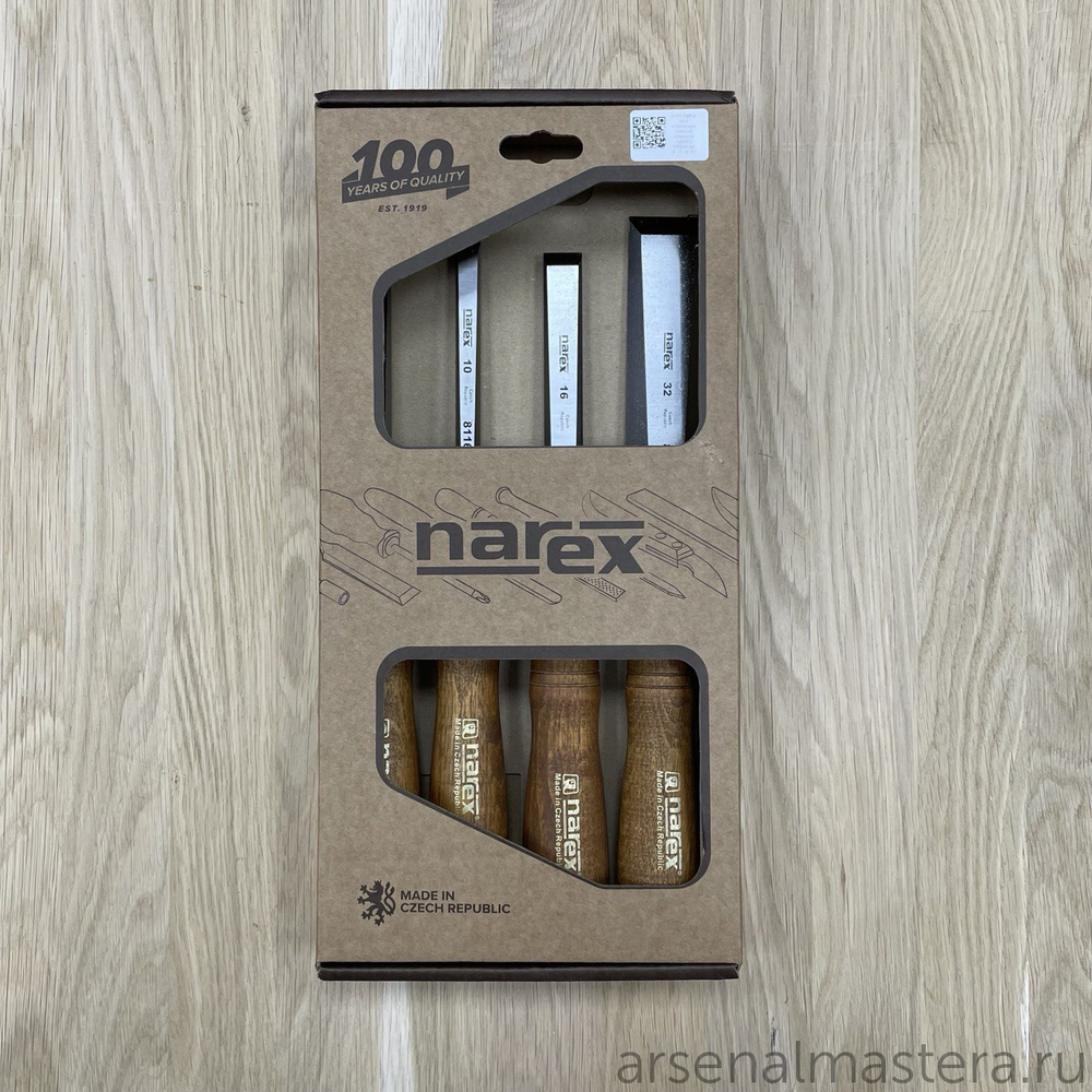 ЛЕТОМ НИЖЕ ХИТ! Набор из 4 столярных плоских стамесок NAREX PREMIUM 8,10,16,32 мм в коробке 863202