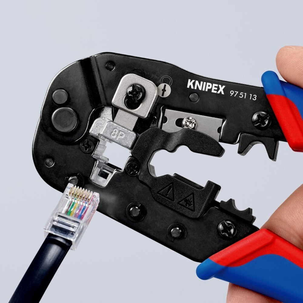 ХИТ! Пресс - клещи для штекеров RJ 45 "3 в 1" 190 мм   гнезд 1, 8-пин 8P8C, резка и зачистка кабеля KNIPEX KN-975113