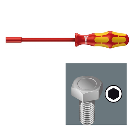 СКИДКИ НА MAXIМУМЕ! Отвёртка диэлектрическая торцевая WERA Kraftform Plus 190 i VDE 7 x 125 мм с внутренним шестигранником WE-005310