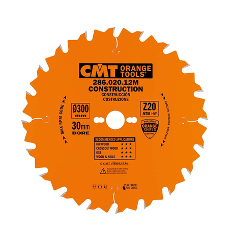 Новинка! Диск пильный CMT 300 x 30 x 2,8 / 1,8 15 гр. 5 гр. ATB Z 20 для пиления древесины на стройплощадке 286.020.12M