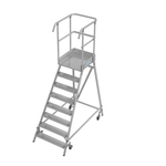 Новинка! Односторонняя передвижная лестница с платформой KRAUSE STABILO 8 ступеней с плинтусом и высоким поручнем 821188