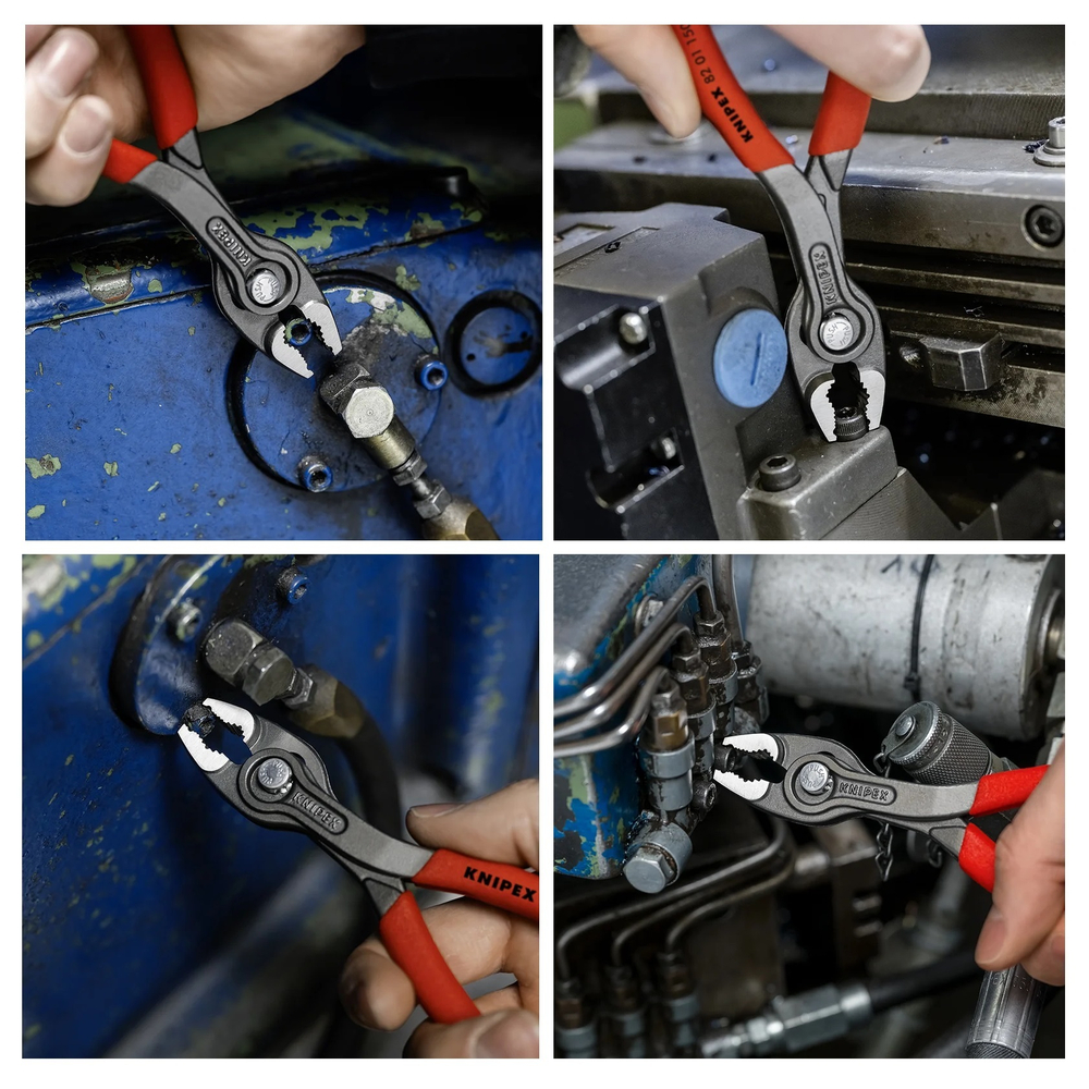 Новинка! Клещи с фронтальным и боковым захватами KNIPEX TwinGrip 150 мм, 3 позиции, зев 3 - 16 мм, обливные ручки в блистере KN-8201150