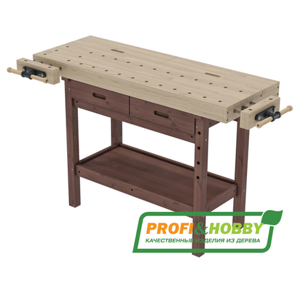 ХИТ! Верстак столярный Стандарт ДУБ АВК046 136 х 49 см с 2 тисками, 2 пеналами, 2 ящиками, полкой для инструментов Цвет тумбы Тёмный орех PROFI&HOBBY АВК046