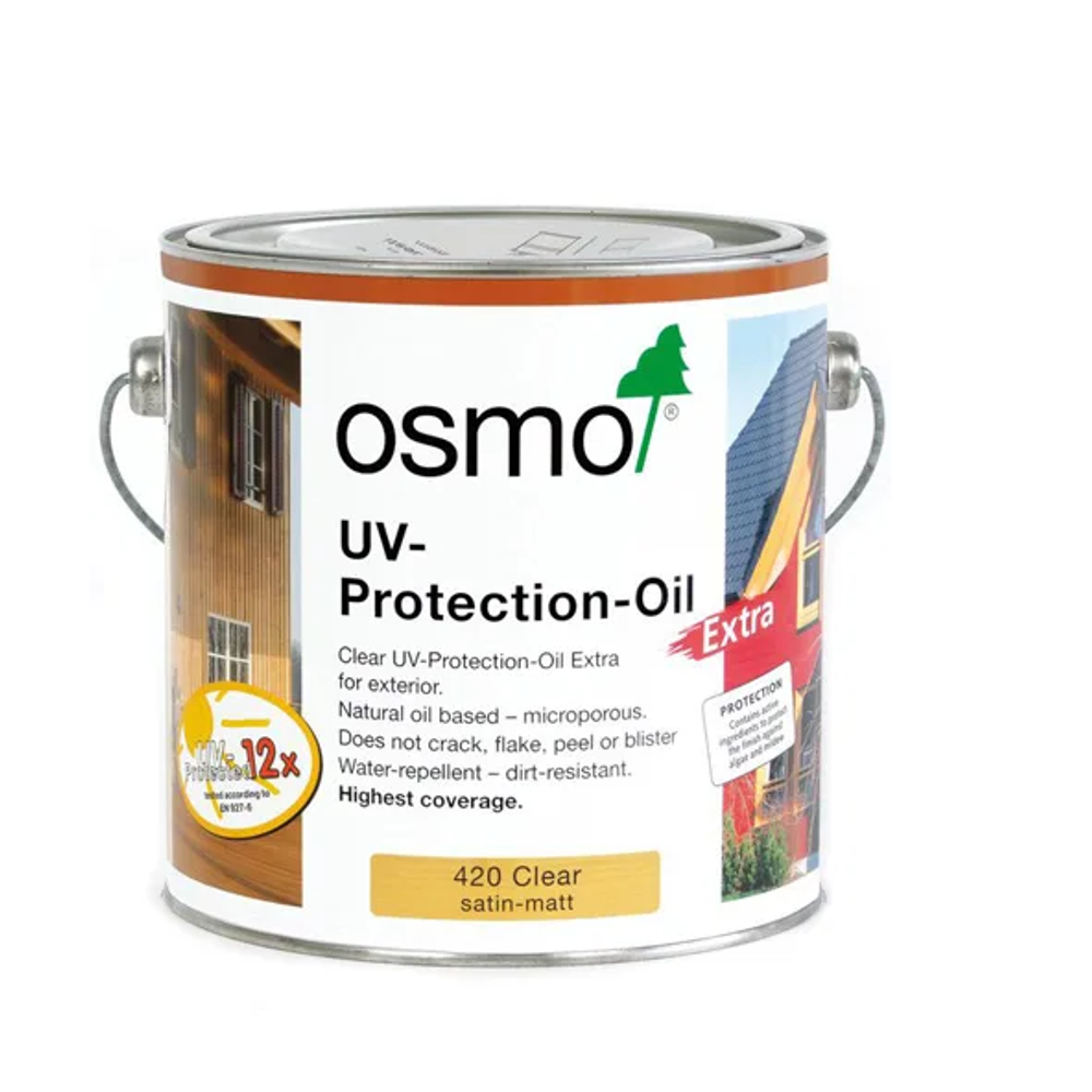СУПЕР ХИТ! Защитное масло с УФ-фильтром Экстра Osmo 420 Бесцветное шелковисто-матовое 2,5 л с защитой от УФ-лучей, против роста синей гнили, плесени, грибков UV-Schutz-Ol Extra для наружных работ Osmo-420-2,5 11600027